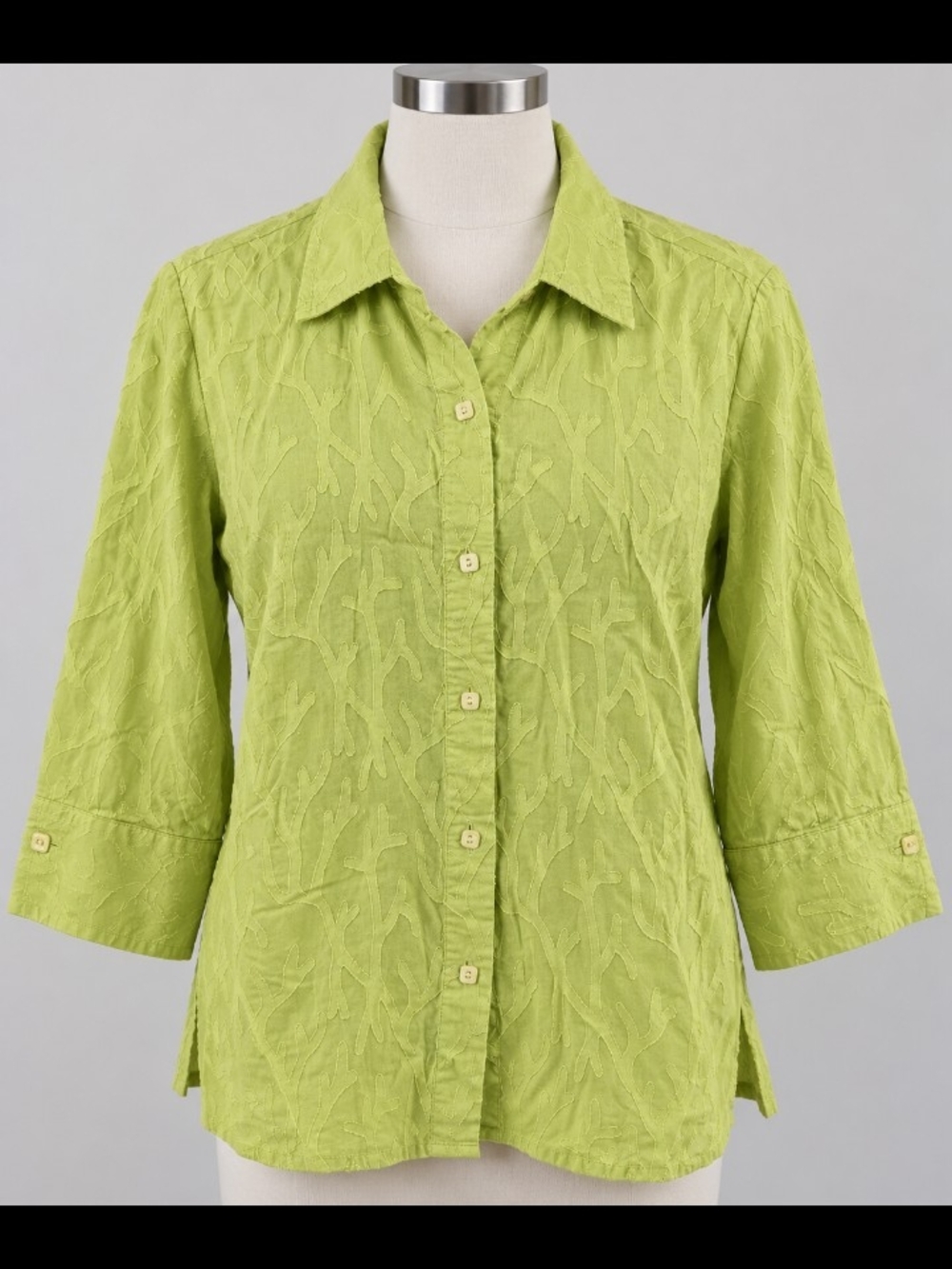 Coldwater Creek Chartreuse Button-Front 3/4 Sleeve Shirt